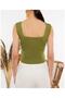 U Neck Zero Sleeve Green Blouse - 3