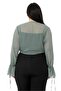 Plus Size Sleeve Detailed Tied Front Chiffon Water Green Bolero - 3