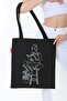Woman Sitting on Stool with Cloth Bag Printed