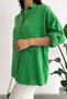 Women's Wooden Button Folding Sleeve Double Pocket Loose Flowy Loose Fit 65% Cotton 35% Linen Shirt - 4