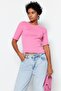 Pembe Fitilli Fitted/Vücuda Oturan Bisiklet Yaka Esnek Örme Bluz TWOSS23BZ00025 - 2