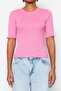 Pembe Fitilli Fitted/Vücuda Oturan Bisiklet Yaka Esnek Örme Bluz TWOSS23BZ00025 - 5