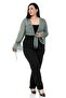 Plus Size Sleeve Detailed Tied Front Chiffon Water Green Bolero - 4