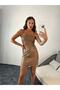 Women's Front Zipper Detailed Leather Skirt Brown