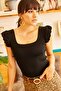 Women's Black Ruffled Sleeve Summer Knitwear Blouse BLZ-19001035 - 2
