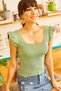 Women's Green Green Ruffled Sleeve Summer Knitwear Blouse BLZ-19001035 - 3