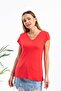 Kadın Kırmızı V Yaka Basic Tshirt - 3