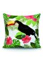 Large Black Tukan Bird Printed Throw Pillow Cover on Green Leaves