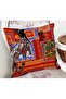 Etnic Human and Tree Printed Throw Pillow Cover with Africa Ornament on Red Background - 2