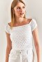 Women's White Madonna Collar Patterned Blouse 40871010