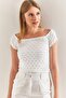 Women's White Madonna Collar Patterned Blouse 40871010 - 2