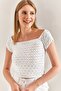 Women's White Madonna Collar Patterned Blouse 40871010 - 4