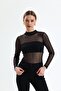 Women's Black Transparent Tulle Blouse