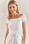 Women's White Madonna Collar Patterned Blouse 40871010 - 3