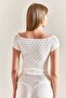 Women's White Madonna Collar Patterned Blouse 40871010 - 5