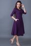 Women's Flexible Atlas Fabric Pocket Detailed V-Neck 3/4 Sleeve Plum Midi Dress 257 - 5