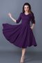 Women's Flexible Atlas Fabric Pocket Detailed V-Neck 3/4 Sleeve Plum Midi Dress 257 - 6