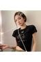 Kitty Gothic Black Colorful Stone Embellished Crop Blouse - 3