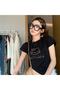 Kitty Gothic Black Colorful Stone Embellished Crop Blouse - 4
