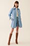 Eleri Regular Fit Shirt Collar Above Knee Blue Color Women's Trench Coat - 4