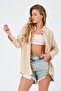 قميص بيج أساسي طويل كبير الحجم للسيدات - 4