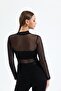 Women's Black Transparent Tulle Blouse - 6