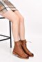 Genuine Leather Metal Heel Detailed Boots Dgn.601 - Tan - 38 - 2