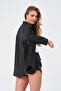 Women's Black Oversized Basic Long Shirt - 4