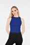 Women's Cobalt Blue Yellow Halter Neck 2-Piece Crop Blouse - 2