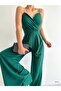 Crepe Fabric Wide Leg Jumpsuit Dress with Straps - 4