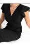 Women's Black Jumpsuit with a Wrap Neckline and Back Zipper - 4