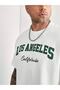 Plus Size White Green Los Angeles Printed Black Shorts T-shirt Summer Suit - 5