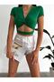 Woman's Belted V-Neck Crop Sandy Fabric - 2