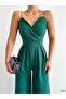 Crepe Fabric Wide Leg Jumpsuit Dress with Straps - 3