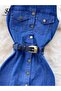 Women's Back Low-cut Collar Belted Denim Dress - 5