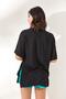 Women's Black Textured Double Sleeve T-Shirt with Side Slits TSH-19000756 - 5