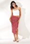 Women's Daisy Red Gathered Front Slit Knitted Skirt ETK-19000202 - 5