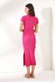 Women's Fuchsia Short Sleeve Slit Skirt Lycra Suit TKM-19000194 - 6