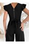 Women's Black Jumpsuit with a Wrap Neckline and Back Zipper - 2