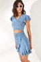Women's Indigo Floral Skirt Wrap Bottom Top Set TKM-19000140 - 6