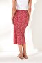 Women's Daisy Red Gathered Front Slit Knitted Skirt ETK-19000202 - 7