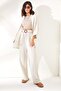 Women's Stone Top Kimono Lower Pocket Trousers Linen Set TKM-19000209 - 5