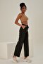 Casual Black Palazzo Comfort Colección - Lace-Up Trousers - 2