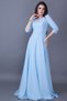Women's Flexible Atlas Fabric V-Neck 3/4 Sleeve Design Maxi Length Baby Blue Evening Dress 257 - 4