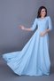 Women's Flexible Atlas Fabric V-Neck 3/4 Sleeve Design Maxi Length Baby Blue Evening Dress 257 - 6