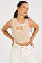Women's Camel Window Piped Crop Blouse KZ2446