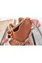 Women's Soft Leather 3-Compartment Handbag, Shoulder Bag with Scarf and Chain Accessories - 2