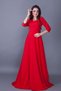 Women's Flexible Atlas Fabric V-Neck 3/4 Sleeve Design Maxi Length Red Evening Dress 257 - 4