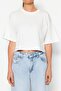 Ekru Relaxed/Rahat Kalıp %100 Kalın Pamuklu Crop Örme T-Shirt TWOSS23TS00038 - 4