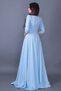 Women's Flexible Atlas Fabric V-Neck 3/4 Sleeve Design Maxi Length Baby Blue Evening Dress 257 - 3